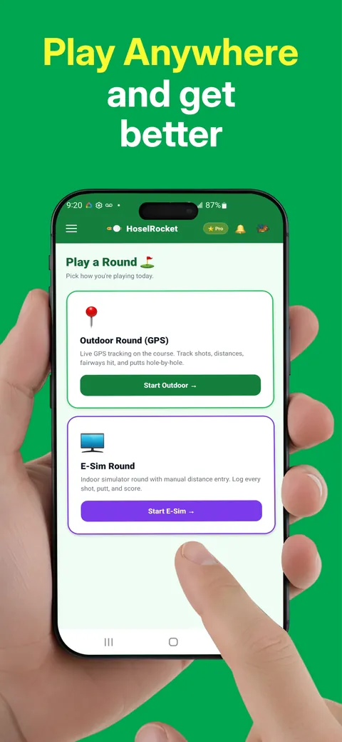 Outdoor GPS rounds or indoor simulator